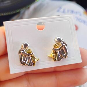 Gold and Silver Women With His Pet Earrings